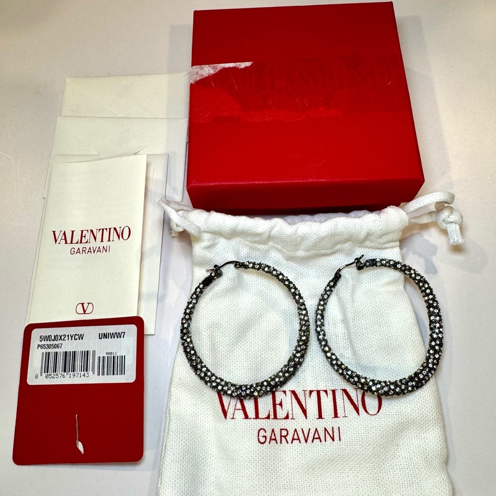 NWT Valentino Garavani Shadowshine Metal And Swarovski Crystal Hoop Earrings
